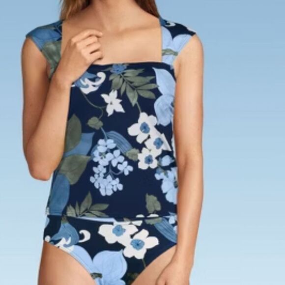 Land's End Square Neck Back underwire tankini top modern length orange mist - Picture 13 of 16